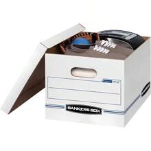 Bankers Box - Paquete de 6 cajas de almacenamiento de archivos básicas STOR FILE montaje estándar tapa elevada letra legal blanco azul - Blanco - Ver 6