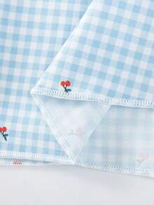 Girls' Casual Plaid Print Suspender Dress With Embroidered Tea Cup - Light Wash - View 10