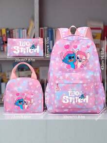 [3-Piece Stitch Backpack Set] - Collegiate Style Nylon Backpack With Adjustable Shoulder Straps, Zipper Closure, And Laptop Compartment - Includes Handbag And Pencil Case - Lightweight, Large Capacity, Machine Washable, Suitable For Commuting, Back To School, And Travel - Multicolor - View 15