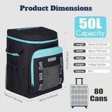 XGQINSMEER ielera con Ruedas 80 latas/50L Pble B Térmica Suave ielera Portatil de Grande Capacidad con Correa para Camping - 50LNegro - Ver 3