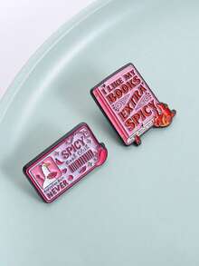 2pcs Book Enamel Badge Set "I Like My Books" Book Club Brooch Lapel Badge Jewelry Gift For Friends - Multicolor - View 5