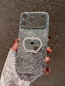 Luxury Shiny Sequin Silver Phone Case With Crown Mirror, Compatible With Iphone 17 Pro Max/17 Pro/17 Air/17/16 Pro Max/16 Pro/16/16 Plus/15/15 Pro Max/15 Pro/15 Plus/11/12/13/14 Pro Max/11 Pro/11 Pro Max/12 Pro/12 Pro Max/13 Pro/13 Pro Max/14 Pro/14 Pro Max, Full Coverage Anti-Drop Hard Shell - Silver + Crown Mirror - View 3