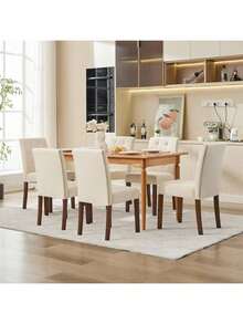 Sillas de comedor tapiceadas Conjunto de 2, Sillas de Parsons con patas de madera y asiento acolchado, Sillas laterales de tela moderna para el comedor Cocina Hotel de granja