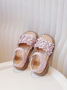 1 Pair Girls' Floral Rhinestone Decor Non-Slip Thick Sole Sweet Style Open Toe Sandals, Suitable For Home, Casual And Daily School Wear - Pink - View 5