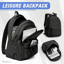 Mochila ligera de ocio negra para mujer, mochila para portátil de gran capacidad, mochila escolar, mochila impermeable de nailon casual con organizador de múltiples bolsillos para viajes, ir al trabajo, escuela y uso diario - Multicolor - Ver 1