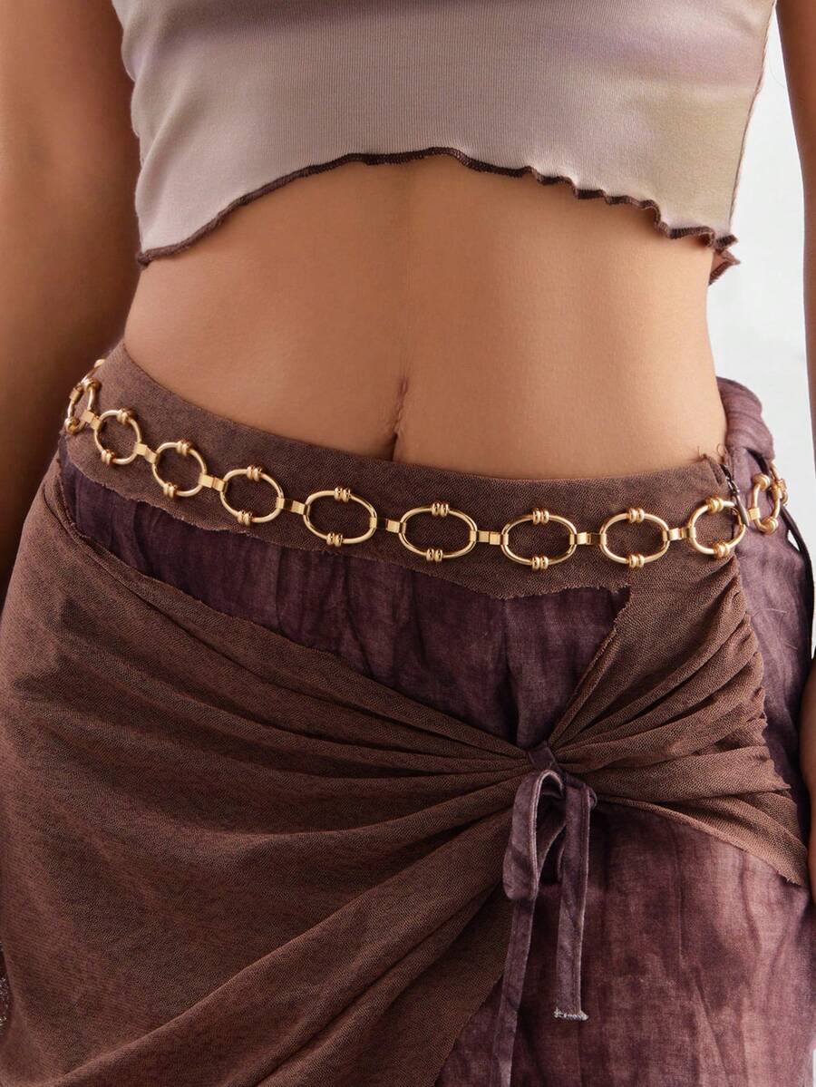 1pc Fashionable Premium Versatile Niche Design Gold Circle Chain Geometric Element Minimalist Waist Chain, Fits All Occasions, Contouring, Beach Party Formal Daily Commute Versatile, Ideal Gift - Yellow Gold - View 1