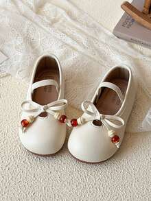 Girls' Leather Shoes 2026 New Cute Bow Bohemian Style Slip-On Children Princess Shoes, Soft Bottom Anti-Slip Shoes For Girls - Beige - View 2