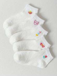5 Pairs Of Simple White Breathable Children's Versatile Socks, All Season - White - View 1