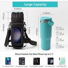 Soft Home Store Water Bottle Carrier Bag,Water Bottle Holder With Straps Phone Pockets Fits  IceFlow  16/24/32/40oz Tumbler - 黑色 - 查看 4