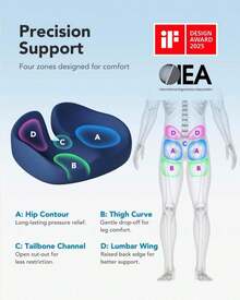 HUANUO Ergonomic Seat Cushion For Office Chair, Extra Large Car Seat Cushion, Tailbone And Back Support, Cooling Gel Enhanced, 4-Zone Pressure Relief Chair Cushions For Office, Car, Wheelchair - 白色 - 查看 2