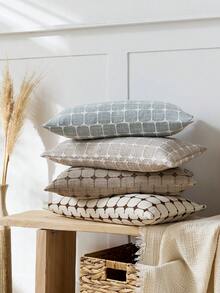 1 pieza Funda de almohada con patrón geométrico marrón claro (no incluye relleno de almohada), tela de lino con bordado de dos colores moderno y elegante, funda de almohada decorativa con patrón cuadrado 3D, adecuada para sofá, cama, dormitorio, vacaciones, fiestas, decoración de habitaciones, decoración de otoño/invierno, regalo, funda de cojín, para todas las estaciones - Marrón claro - Ver 6