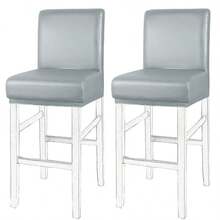 PiccoCasa - Fundas impermeables para taburetes de bar de piel sintética altura lateral con banda elástica color gris 2 unidades - Gris - Ver 2