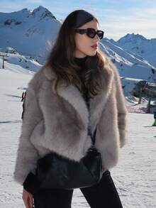 Áo khoác nữ TRAFZA cổ lông xù, áo cardigan dày ấm áp, áo cardigan màu trơn thanh lịch, áo khoác nữ casual có túi phong cách đường phố. - Đầu nhuộm màu trắng - Xem 5