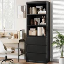 Librería de 70 Pulgadas con cajones, estantería Alta de Granja, estantería Profunda de Madera para Sala de Estar, Estudio, Cocina, Oficina en casa - Negro - Ver 3