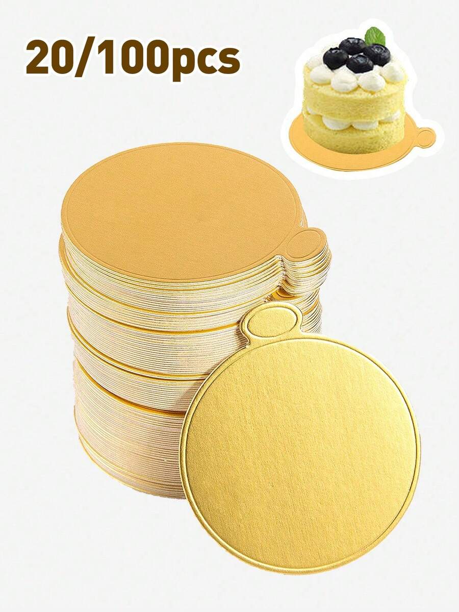 20/100pcs Round Mousse Dessert Gold Paper Trays, Oil-Resistant Durable Cake Paper Holders With Easy-Grip Handles, Baking Dessert Paper Boards Design, Suitable For Cupcakes, Wedding Birthday Party Dessert Display - Baking Dessert Tray Cake Board Luxury Elegant Cake Tray Jelly Tray - Multicolor - View 1