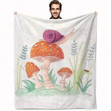 Soft & Cozy Mushroom Forest Fairy Tale Snail Blanket - Breathable, Non-Stuffing, Easy-Care Polyester Throw For Home Decor, Sofa, Bedroom, Office, Dorm - Perfect Gift For All Seasons, Light Beige, Whimsical Mushroom Design With Vibrant Colors, Allseason Throw |   Whimsical Decor |   Ultrasonic Embossing, Mushroom Decor - màu đen - Xem 8
