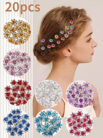 20 piezas de Pinzas para el cabello de novia azul marino, Horquillas para el cabello con flores de metal y rhinestones, Adecuadas para peinados recogidos, Ideal para el Día de San Valentín