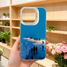 Elegante Funda Azul para iPhone con Estampado de Pingüino en Hielo y Texto CASETTO, Ideal para Uso Diario y Ocasiones Especiales, Aplicable a Teléfonos de las Series Apple y Galaxy - Blanco - Ver 5