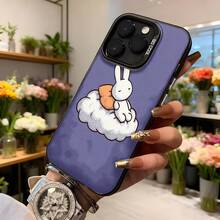 Cubierta de teléfono con diseño de conejo en nube color morado funda para iPhone con estampado de conejo blanco y nube suave ideal para uso diario y regalos,Aplicable a los teléfonos de la serie Apple y Galaxy - Negro - Ver 6