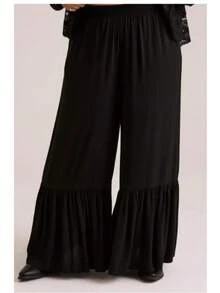 Pantalones largos negros de moda para mujer, elegantes, de talla grande, de corte holgado, para primavera y verano - Negro - Ver 1