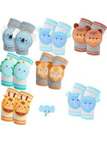 Preboun 婴儿爬行护膝 6 双装，防滑透气，适合 0-3 岁男婴和女婴 - 彩色 - 查看 1