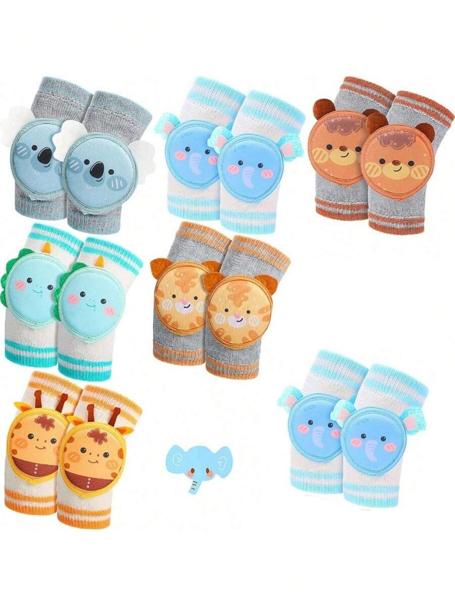 Preboun 婴儿爬行护膝 6 双装，防滑透气，适合 0-3 岁男婴和女婴 - 彩色 - 查看 1