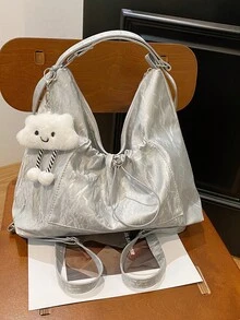 Mochila de gran capacidad para mujer, nuevo diseño, nicho, para ir al trabajo, bolso de hombro, bolso cruzado - Plateado - Ver 7