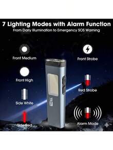Rechargeable 1000mAh LED Keychain Flashlight, USB-C Mini Portable Light, With 7 Modes Of Side Lights, Magnetic Base, Buzzer Alarm And Clip Design, Suitable For Cars, Toolboxes, Wallets And Backpacks - Silver Gray - Silver-gray - View 5