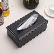 Caja de pañuelos de cuero rectangular grande con base magnética, soporte decorativo para caja de pañuelos de material de PU en color negro, adecuado para baño, dormitorio, cocina, escritorio de oficina - Negro - Ver 4