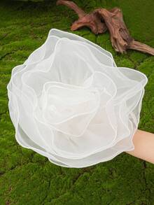 1枚26毫米时尚简约欧根纱手工褶皱胸针，适合日常、派对、节日佩戴 - 白色 - 查看 4