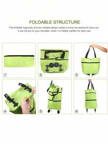 2-In-1 Foldable Rolling Shopping Cart, Oxford Cloth Rolling Shopping Bag, Lightweight Foldable Hand Trolley Bag, Waterproof Reusable Shopping Bag, Suitable For Travel, Shopping And Laundry, Unisex