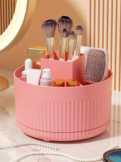 360-Degree Rotational Makeup Product Storage Box - Sturdy Plastic Organizer, Suitable For Brushes, Skincare Products And Cosmetics | Perfect Holiday/Valentine's Day Gift For Ladies/Mothers, Organizer