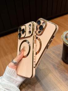 1pc Magnetic Lens Film Protective Soft Phone Case With Minimalist Pink Heart Design, Compatible With IPhone 17/17 Air/17 Pro/17 Pro Max/16 Pro Max/16/16 Pro/16 Plus/15/15 Pro Max/15 Pro/11/12/13/14 Pro Max/11 Pro/11 Pro Max/12 Pro/12 Pro Max/13 Pro/13 Pro Max/14 Pro/14 Pro Max, Stylish And Creative - Pink - View 3