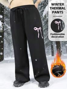 Plus Size Women's Trousers With Wide Legs And Adjustable Drawstring Trousers With Pockets Casual And Light Bow Print Wide Leg Pants Explosion In Autumn And Winter. - Black - View 7