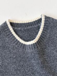 1pc Rhombus Colorblock Retro Round Neck Knit Top, Geometric Design Sleeveless Knitted Vest For Women - Dark Grey - View 8