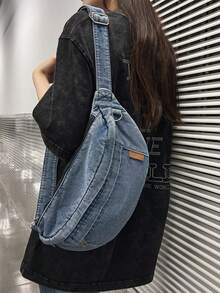 Women Fashion Solid Color Versatile Casual Fanny Pack.Unisex Denim Chest Bag - Large Capacity Biker Sling Pack For Men & Women, Women Fashion Solid Color Versatile Casual Fanny Pack.Adjustable Strap For Crossbody & Waist Carry, Versatile Canvas Fanny Pack For Students, Commute, Cycling, Travel & Outdoor Sports, Rugged Yet Stylish Jeans Material[Denim Chest Bag, Unisex Sling Pack, Large Capacity Fanny Pack, Biker Crossbody Bag, Adjustable Waist Pack, Student Fanny Pack, Commute Sling Bag, Cycling Bag, Outdoor Sports Waist Pack, Canvas Chest Bag, Men's Denim Bag, Women's Crossbody Purse, Unisex Jeans Bag, Travel Fanny Pack, Hands-Free Bag, Streetwear Sling, Durable Canvas Bag, Everyday Carry Bag, Versatile Waist Pack] - Màu xanh nhạt - Xem 5