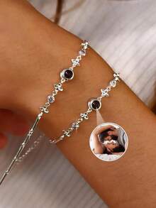 1pc Customized Heart Projection Bracelet, Personalized Heart Shape Picture Projection Bracelet For Women, Girlfriend Gift, Valentine's Day Gift, Christmas Gift, Mother's Day Gift - Style 2 (Color Of Your Choice) - View 4