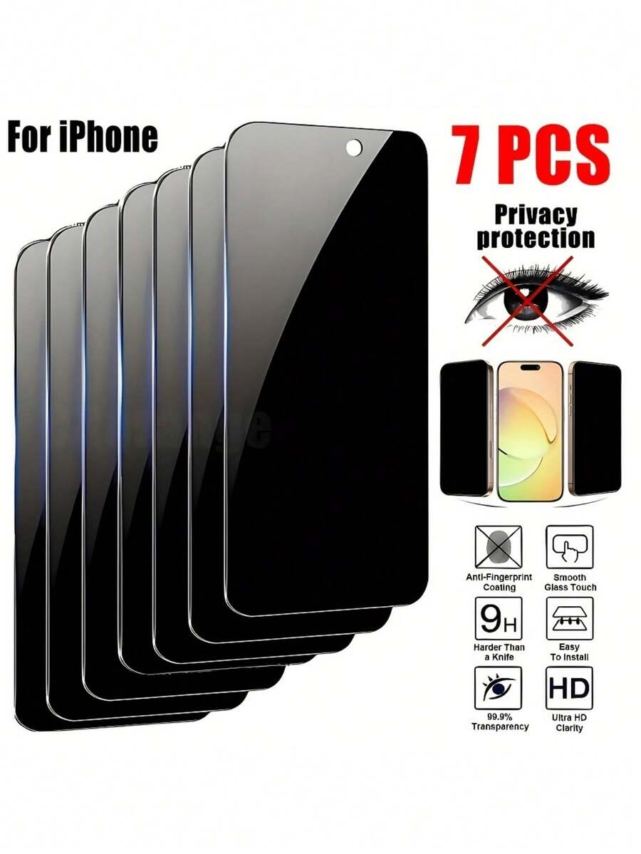7片裝隱私螢幕保護貼，相容 iPhone 17/16/16e/15/14/13/13 Pro/12/11/17 Pro Max/17 Air/16 Pro Max/15 Pro Max/14 Pro/Plus/Mini/X/XR/XS Max/7/8/SE2/SE3，9H+ 鋼化玻璃膜，相容動態島，防刮、全螢幕覆蓋、隱私防窺