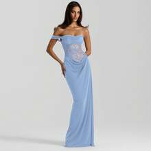 Spring Summer Women's New Dress Solid Color Strap Lace Patchwork Slim Dress - Blue - View 1