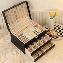 1pc Diamond Pattern Large Capacity Lockable Jewelry Storage Box, Necklace Earring Organizer Box, Great Gift, Bedroom Vanity Jewelry Box, Multi-Functional Drawer Storage Box, Jewelry Counter Display Box - Multicolor - View 10