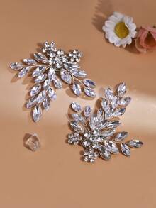 1pc Elegant Pearl Flower Rhinestone Detachable Shoe Clip, European & American Style Crystal Wedding Dress Shoes Decor HX69 - Silver - View 7