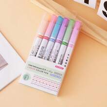 6pcs Fluorescent Highlighter Pens, Notebook Curved Pens, Floral Pens, Double-Headed Outline Pens, Creative Wave Ball Pens, Back To School Season - Multicolor - View 5