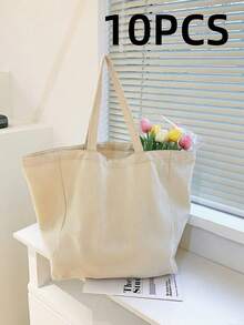 10PCS/1pc Travel Portable Multi-Functional Canvas Bag, Large Capacity Shopping Travel Tote Bag, Reusable Daily Shopping Bag, Portable Foldable Canvas Bag, DIY Paintable One Shoulder Canvas Tote Bag, Canvas Handbag, Student Tote Bag, Perfect For Beach, Travel Canvas Tote Bag, Suitable As Christmas Gift For Her - Multicolor - View 21
