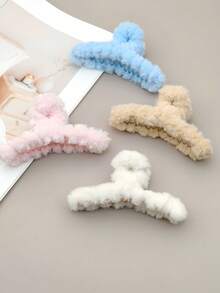 1/4pcs Fashionable Faux Fur Hair Claw Barrette, Large Size For Autumn/Winter Fashion Hair Accessories Casual Claw Clips Elegant Hair Clips Beauty Hair Clutch Women Hair Jaw Clip - Multicolor - View 1