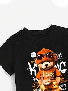 Tween Boys Cartoon Print Short Sleeve T-Shirt And Shorts Set - Black - View 4
