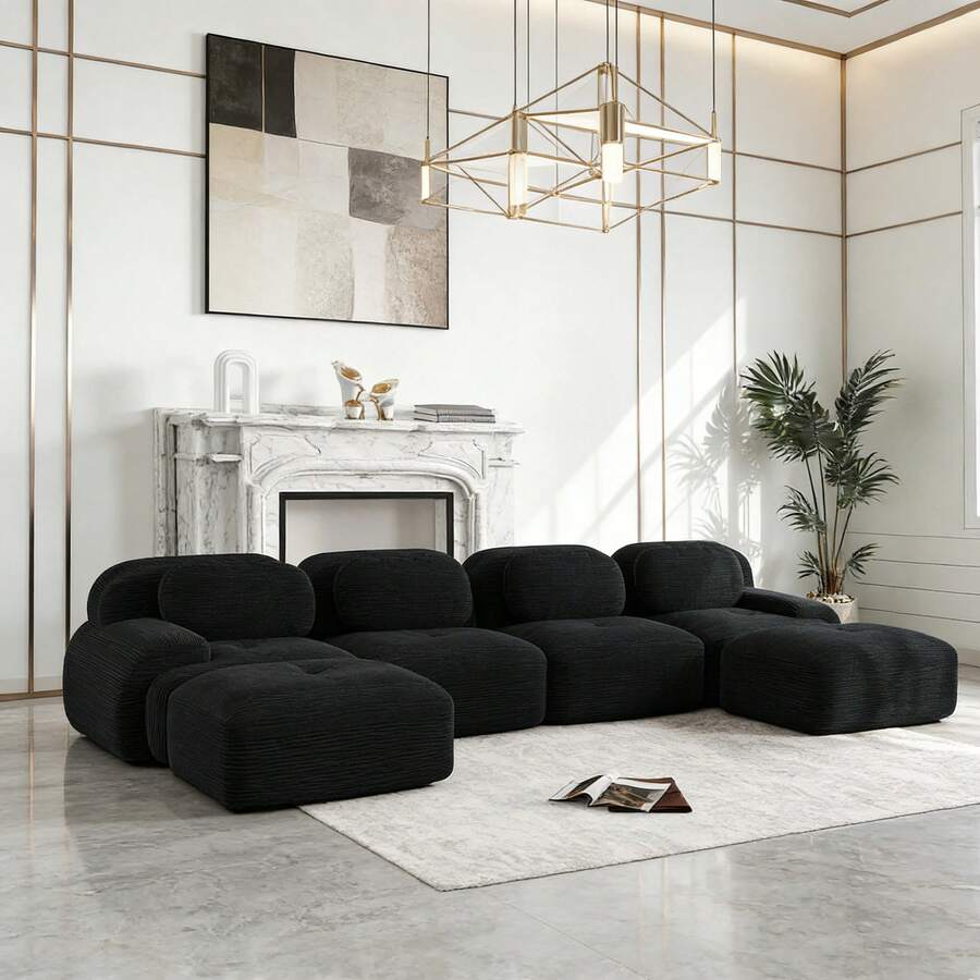 Sofas & Couches - Black + Corduroy + 4 Seat - View 1