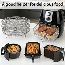 1/3 Layer Stainless Steel Air Fryer And Oven Accessories Set Outdoor BBQ Rack - Stackable, Suitable For Oven And Fryer Dishwasher , Perfect Choice For Healthy Holiday Baking - Multicolor - View 2