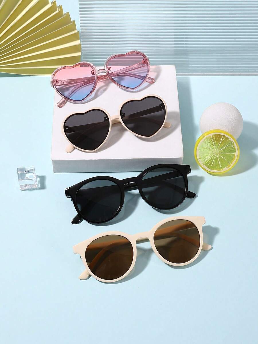 1 Set 4PCS Boy's And Girl's 7-14Y Cute Heart-Shaped And Round Frame Versatile Casual Style Fashion Glasses For Holiday Outing With Glasses Box - Multicolor - View 1