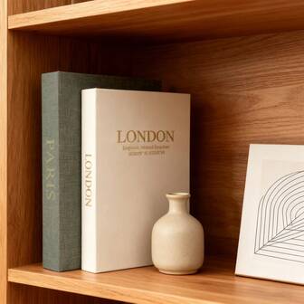 Set de 2 cajas decorativas de libros de lino, decoración elegante para mesa de centro, estantería o chimenea - Decoración del hogar moderna, adecuada para almacenamiento de fotos y como cajas de recuerdos