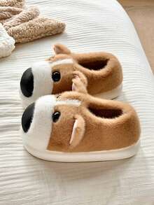 Pantoufles en peluche d'animal Corgi, confortables, chaudes, en fausse fourrure épaisse, bottes de neige d'hiver minimalistes et mignonnes pour femmes, pantoufles d'intérieur pour hommes, unisexes pour couples, pantoufles amusantes, cadeau du Nouvel An - Kaki - Voir 14